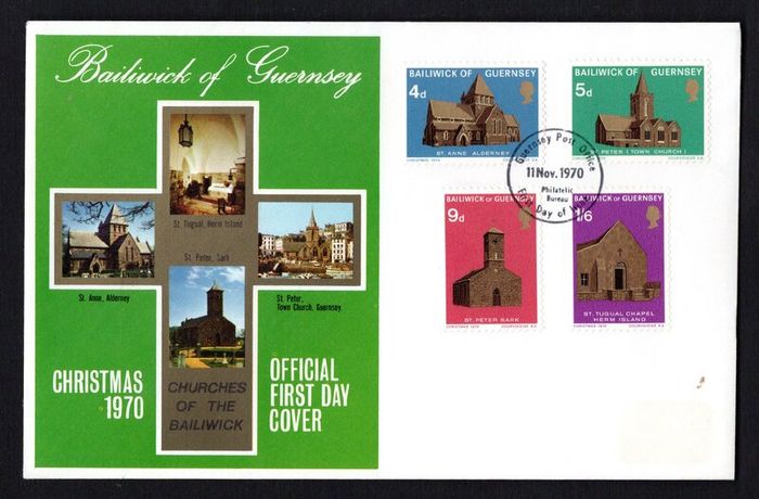 1971 Guernsey Christmas Churches Commemorative Stamp First Day Cover (FDC)