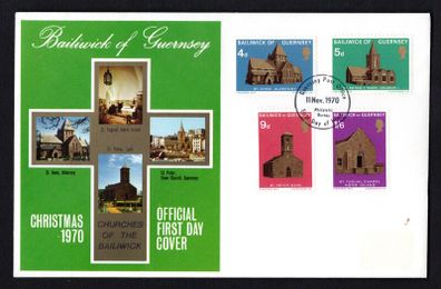 1971 Guernsey Christmas Churches Commemorative Stamp First Day Cover (FDC)