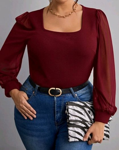 SHEIN Burgundy Chiffon Sleeve Top. Size 18. New