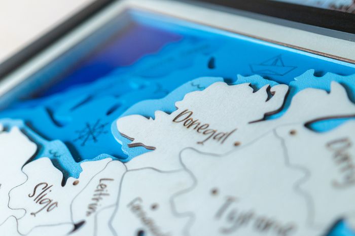 Handmade Wooden Map of Ireland - Layered Wood - Engraved with 32 Counties - Framed Wall Art