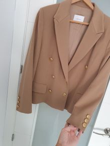 VINTAGE CRISTAL camel crop blazer with gold buttons Sz 14