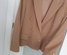 VINTAGE CRISTAL camel crop blazer with gold buttons Sz 14