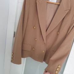 VINTAGE CRISTAL camel crop blazer with gold buttons Sz 14