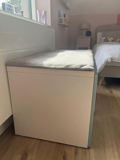 IKEA blue bench with storage
