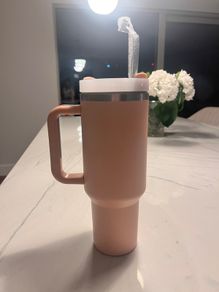 NEW Large Pink Insulated Tumbler with Handle & Straw