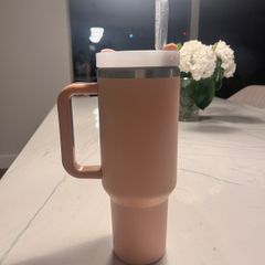 NEW Large Pink Insulated Tumbler with Handle & Straw