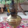 Antique petit brass oil lamp with green beaded garland Image 3