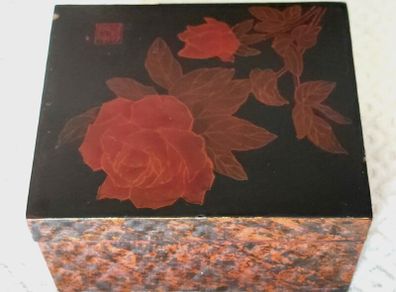 2 x Chinese Flower Themed Lacquered Boxes