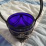 BOWL - Vintage Blue Glass - Metal Basket Image 4