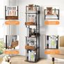5-Tier Rotating Bookshelf, Corner Bookshelves Tower, Floor Standing Tall Industrial Bookshelf, Narrow Rustic Metal Book Shelf for Living Room, Home Office, and Small Spaces Black&Brown Image 5