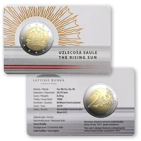Latvia 2 Euro Commemorative Coin 2019- The Rising Sun. Coincard. BU