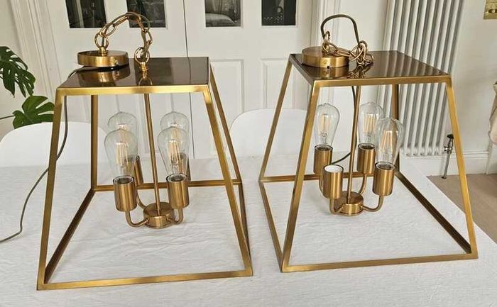 Pair of Dar Lighting Natural Brass Lantern Pendant Lights