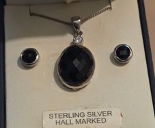 925 Sterling Silver Black Onyx Stone Necklace and Earrings