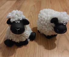 New, A Pair of Wooly Smiling Black Faced Sheep Ornaments