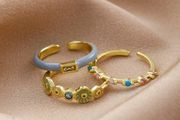 3pcs Colorful Enamel Flower &amp; Rhinestone Ring Set