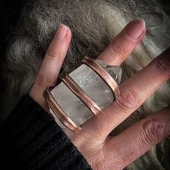 Copper Coiled Around a Raw Clear Quartz Crystal Ring Size UK L