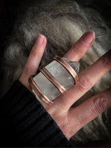 Copper Coiled Around a Raw Clear Quartz Crystal Ring Size Medium