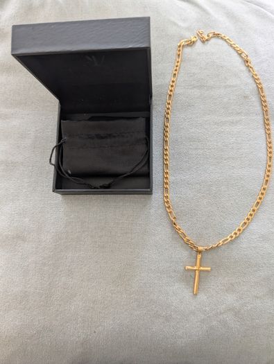 Adorato Jewelry 24k Gold Cross Figaro 22 inch chain