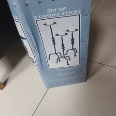 Set of 3 Black Metal  Candle Sticks Holders.  In The  Original  Box.