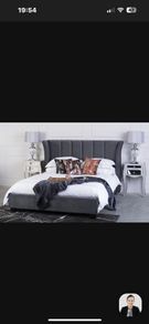 Grey velvet bed frame like new with matching curtains