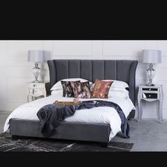 Grey velvet bed frame like new with matching curtains
