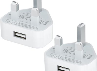 USB Plug UK,USB Charger Plugs Adaptor UK 5W Phone Plugs with USB Port Compact Mains Charge Head with Smart IC 5V 1AMP Charging Compatible with iPhone 13 12 11 SE XS XR X 8 7 6 5,iPad,Watch,2Pack