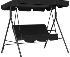 Three-Seater Garden Swing Chair, with Adjustable Canopy - Black