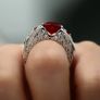 Natural Heart-Shaped Garnet & Angel Wings Silver Ring Image 8