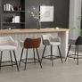 Modern Bar Stools Set of 2 Counter Stools PU Leather + Linen Fabric Spliced High Bar Stools for Breakfast with Metal Legs Image 6