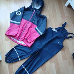 Waterproof trousers and raincoat dark pink with dark blur 7 to 8 years up to 130cm