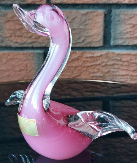 Archideme Seguso Murano Pink Alabastro Glass Duck