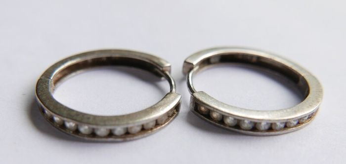 Vintage Sterling Silver & Cubic Zirconia Hoops Earrings 2,7g