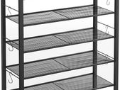 Shoe rack, 4 grid shelves, for 14 pairs of shoes, raised side edges, for sneakers, high heels, slippers, industrial style, vintage-brown-black