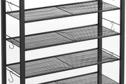 Shoe rack, 4 grid shelves, for 14 pairs of shoes, raised side edges, for sneakers, high heels, slippers, industrial style, vintage-brown-black