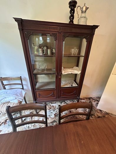 Antique Edwardian / Sheraton Revival Mahogany Glass Display Cabinet / Vitrine