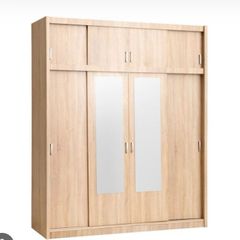 Light Oak Wardrobe with sliding doors and Mirrors