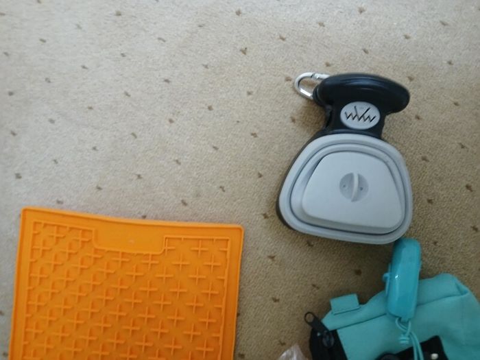 Dog accessories: scooper, treat bag, lint roller, lick tray,  ball thrower and more