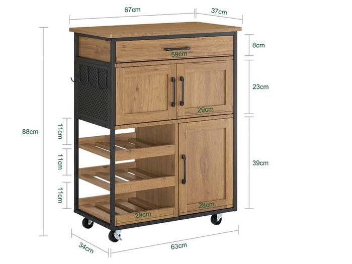 Kitchen Trolley with Worktop on Wheels