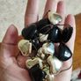 Stylish Long Necklace of Black and Gold Hearts. Image 2