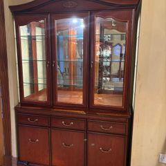 Vintage Mahogany 3-Door Display Cabinet & Sideboard Dresser