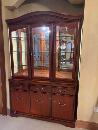 Vintage Mahogany 3-Door Display Cabinet & Sideboard Dresser