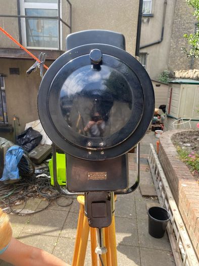 Vintage Industrial Theater Spotlight Floor Lamp on Wooden Tripod  Re-wired