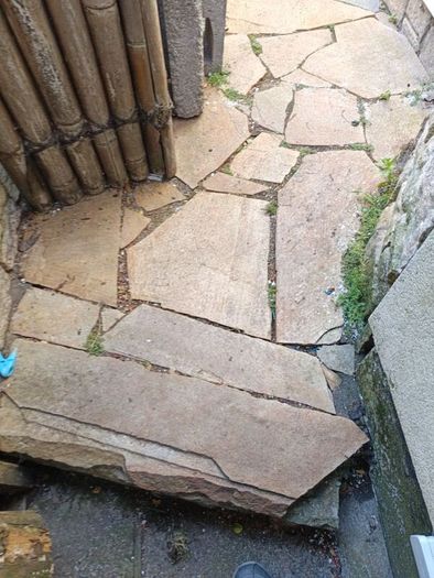 orangey stone paving, small batch