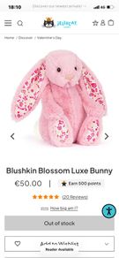 New JELLYCAT Blushkin Blossom LUXE Bunny Medium