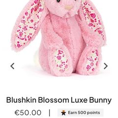 New JELLYCAT Blushkin Blossom LUXE Bunny Medium