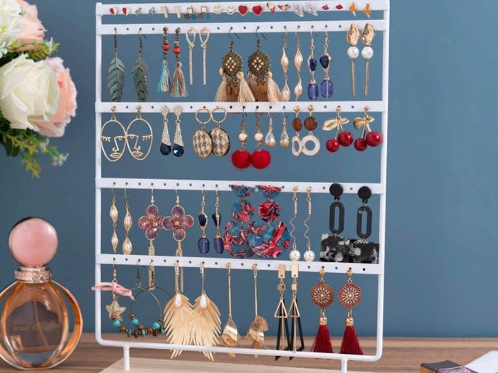 100 Holes Earring Stand Holder 5-Tier Earring Organiser Earring Display Stand Rack Jewellery Stand Holder Organiser Tower with Tray for Earrings Studs (MULTIPLE COLOURS)