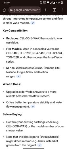 VADO Thermostatic shower mixer valve upgrade CEL-RETROFIT/O
