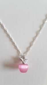 925 Sterling Silver pink opal apple pendant necklace