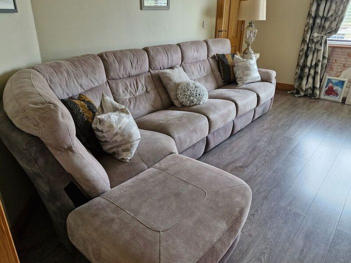 6 seater soft grey fabric sofa