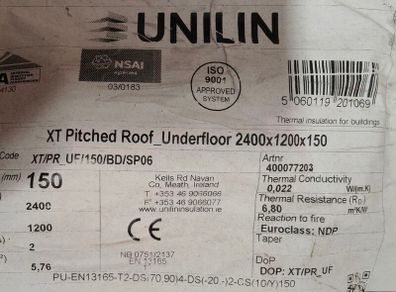 75mm/150mm PIR underfloor insulation 8x4 foil